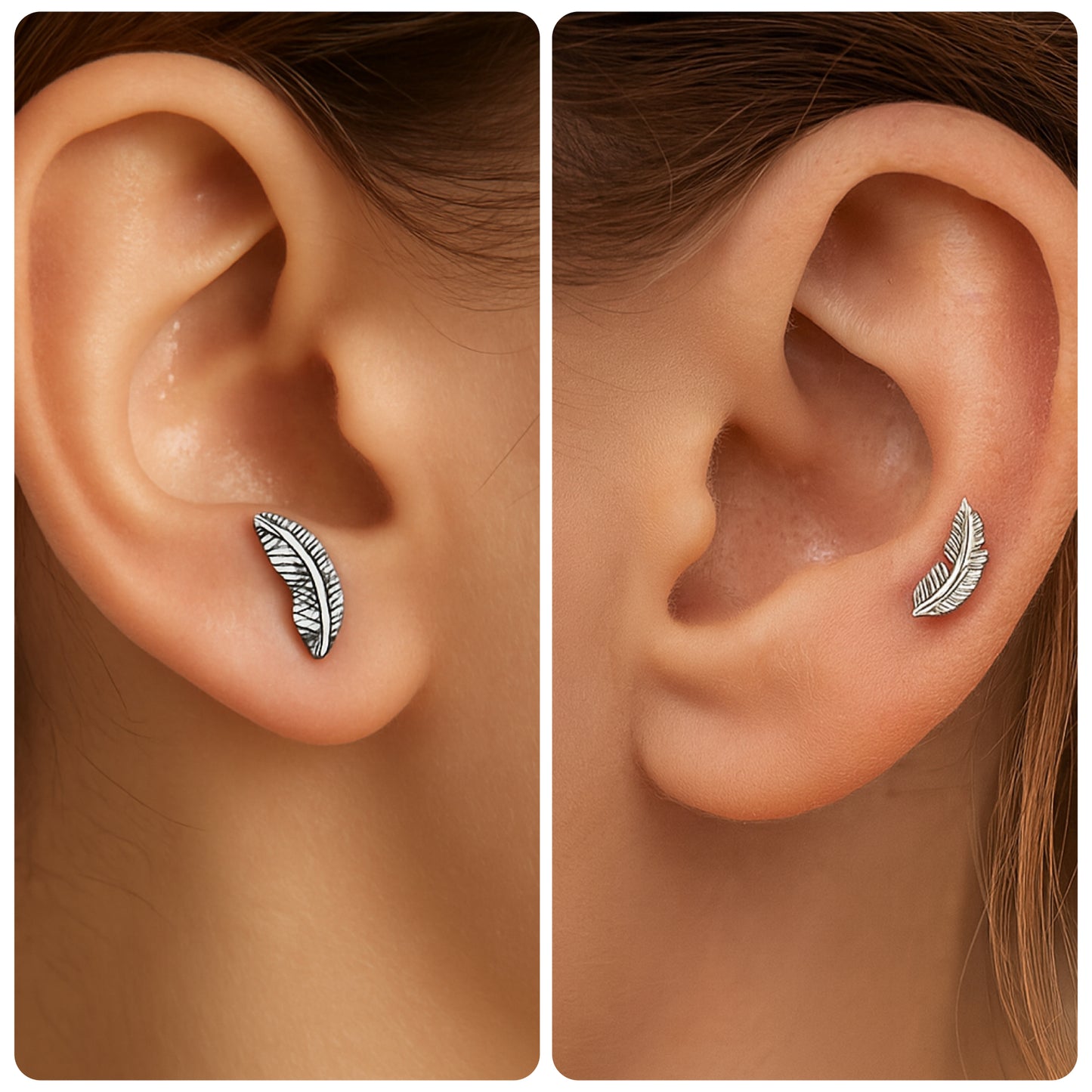 Silver Feather Barbell Earring – 16G Stainless Steel Helix, Cartilage, Tragus Piercing Jewelry