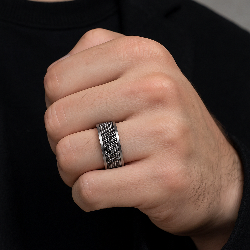 Men’s Stainless Steel Spinner Ring – Chain Mesh Fidget Anxiety Band