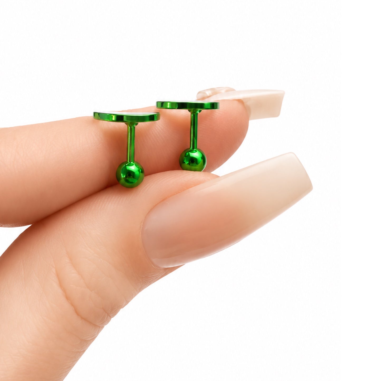 Green Crescent Moon Barbell Earrings 18G