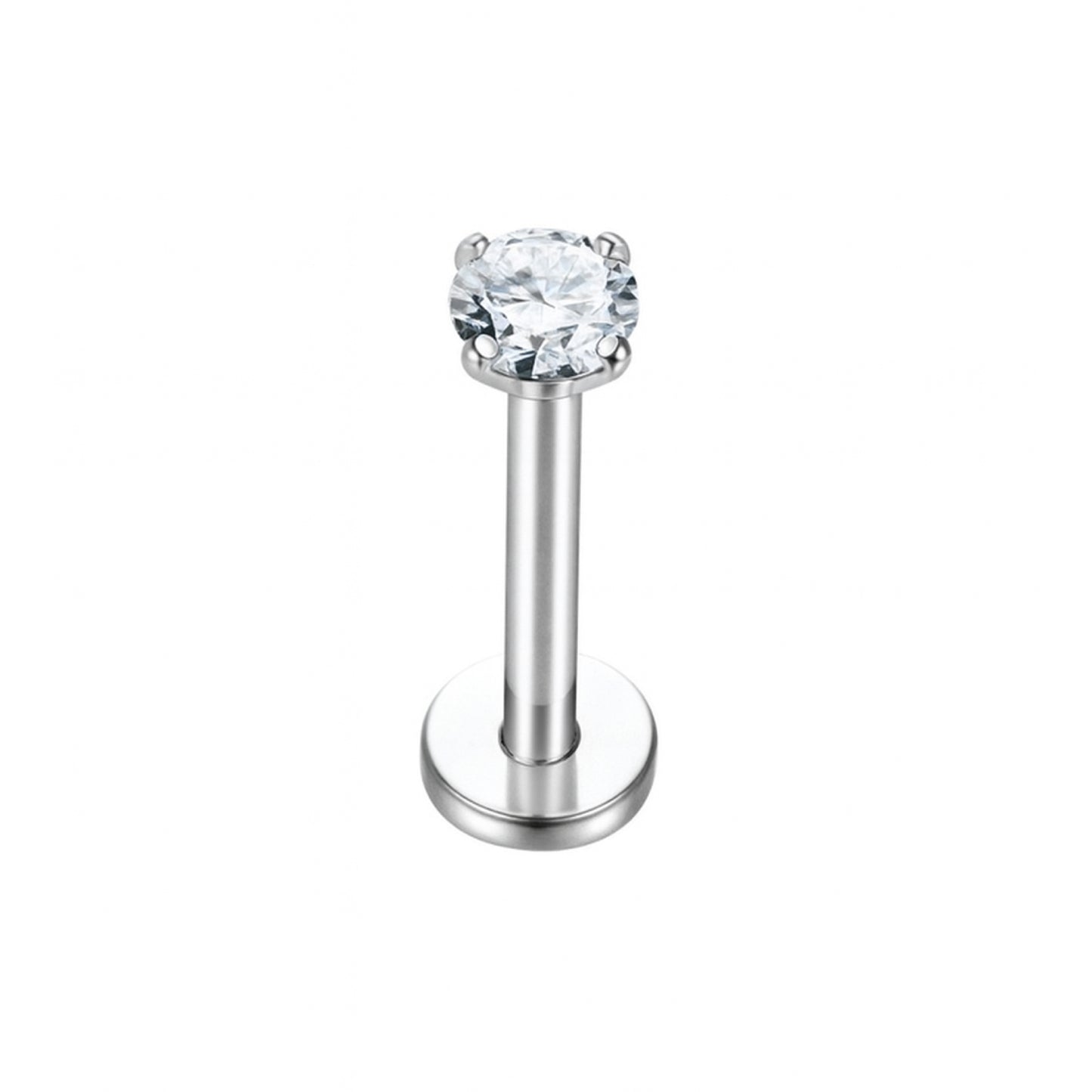 18G Internally Threaded Labret Stud – 3mm Clear CZ Stainless Steel Piercing Jewelry