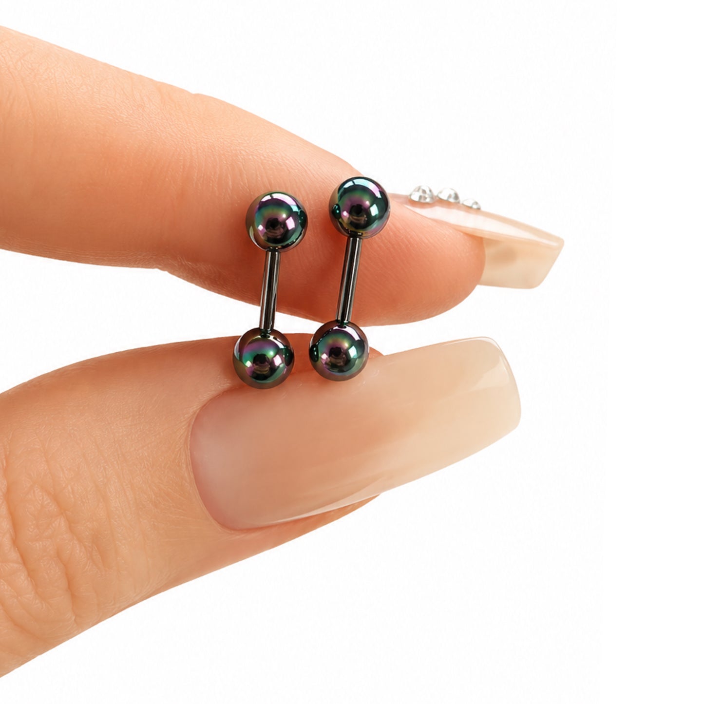 Rainbow Oil Slick Stainless Steel Barbell Earrings 18G 5mm