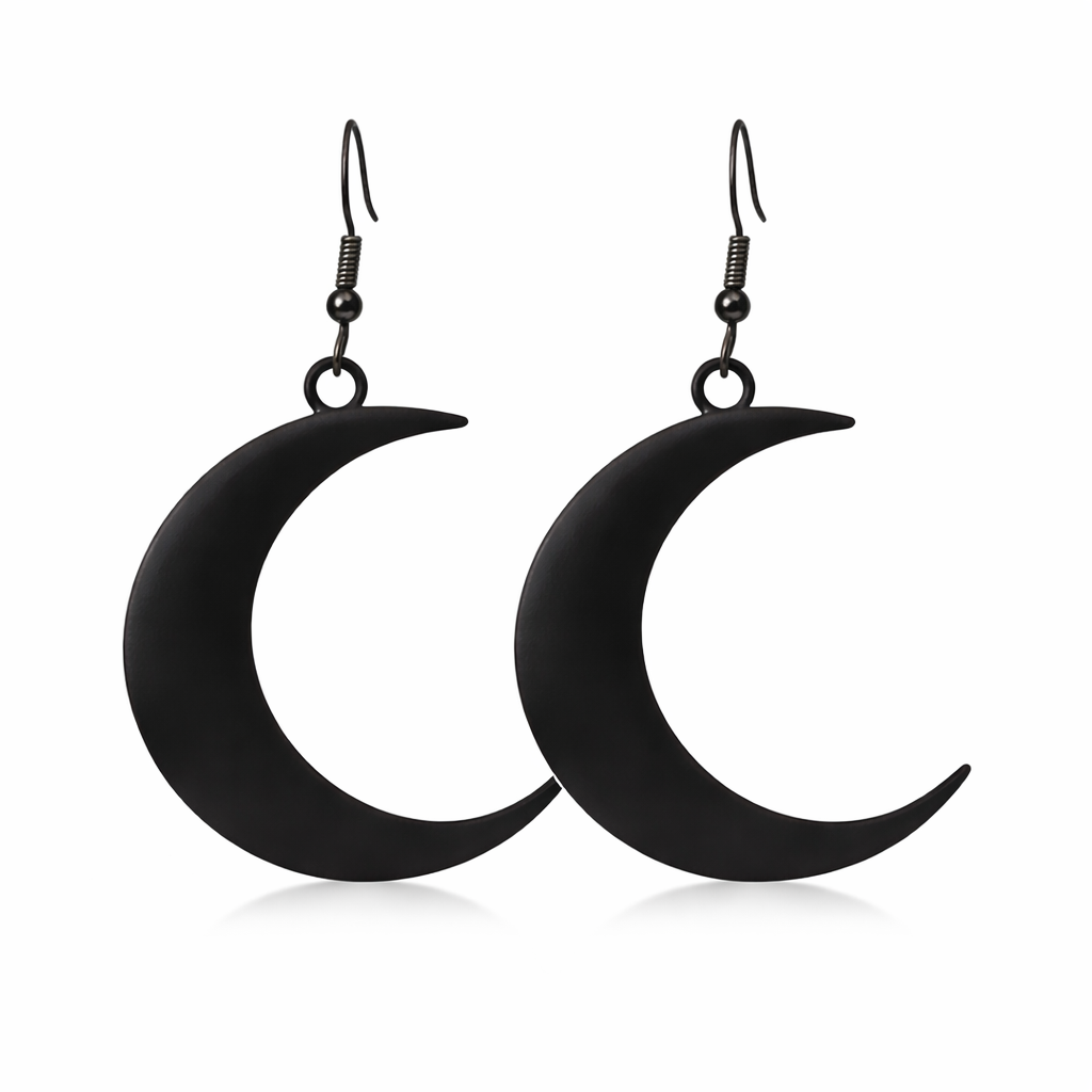 Black Crescent Moon Drop Earrings
