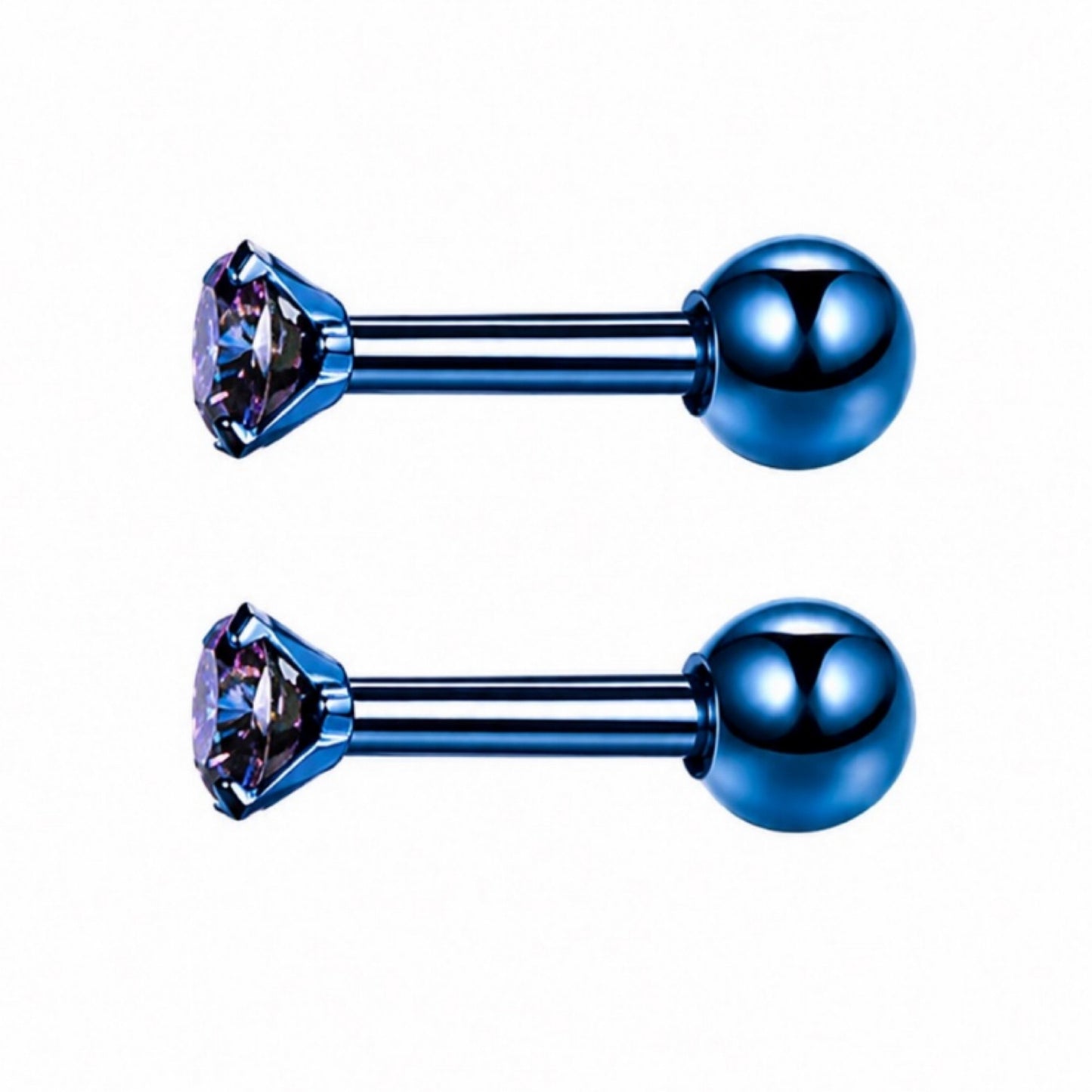 Blue CZ Barbell Earrings – Stainless Steel 20G 2mm