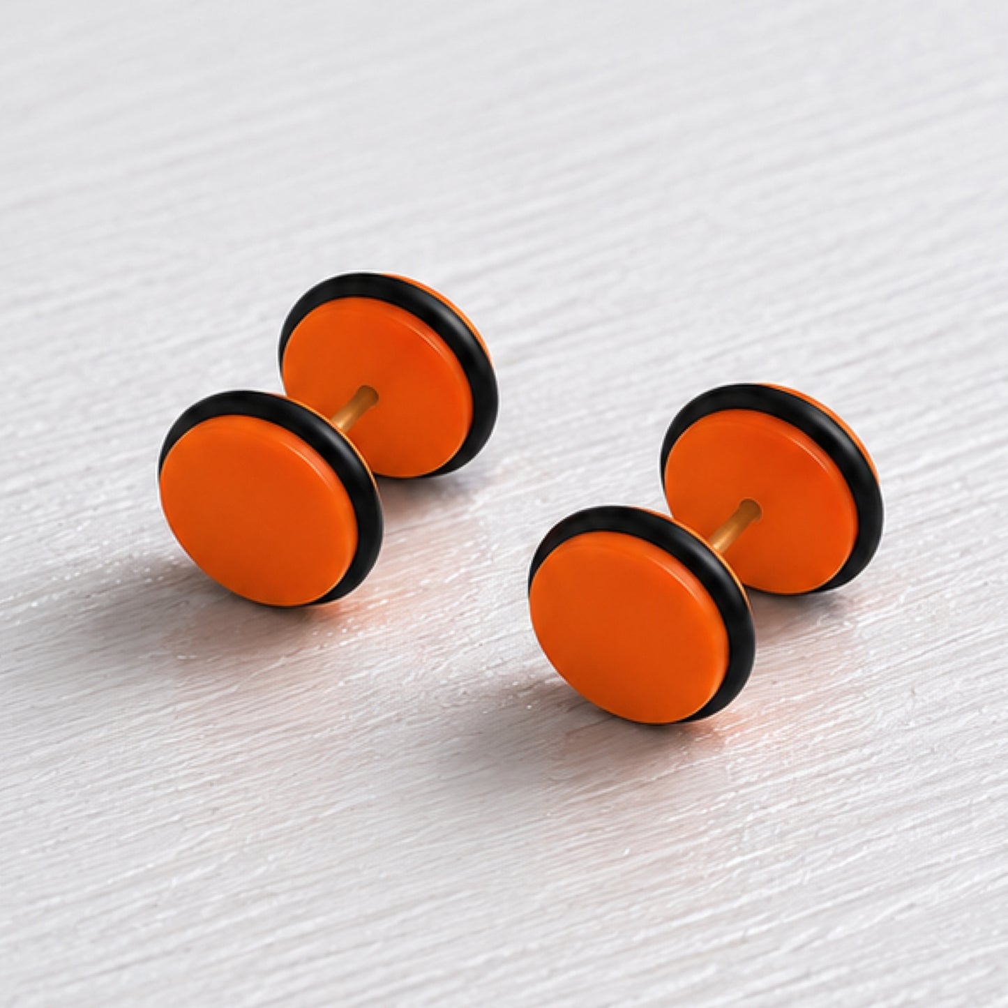 Orange Black Faux Gauge Earrings Fake Plug Studs 18G 6mm