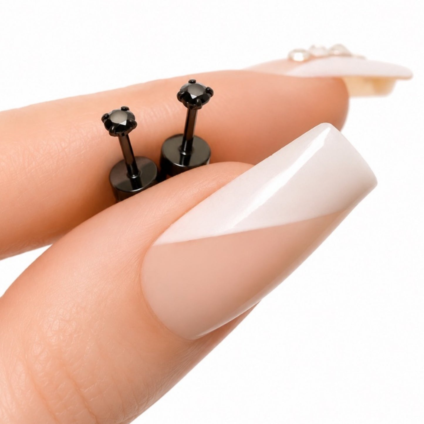 Black CZ Flat Back Stud Earrings – 20G 3mm