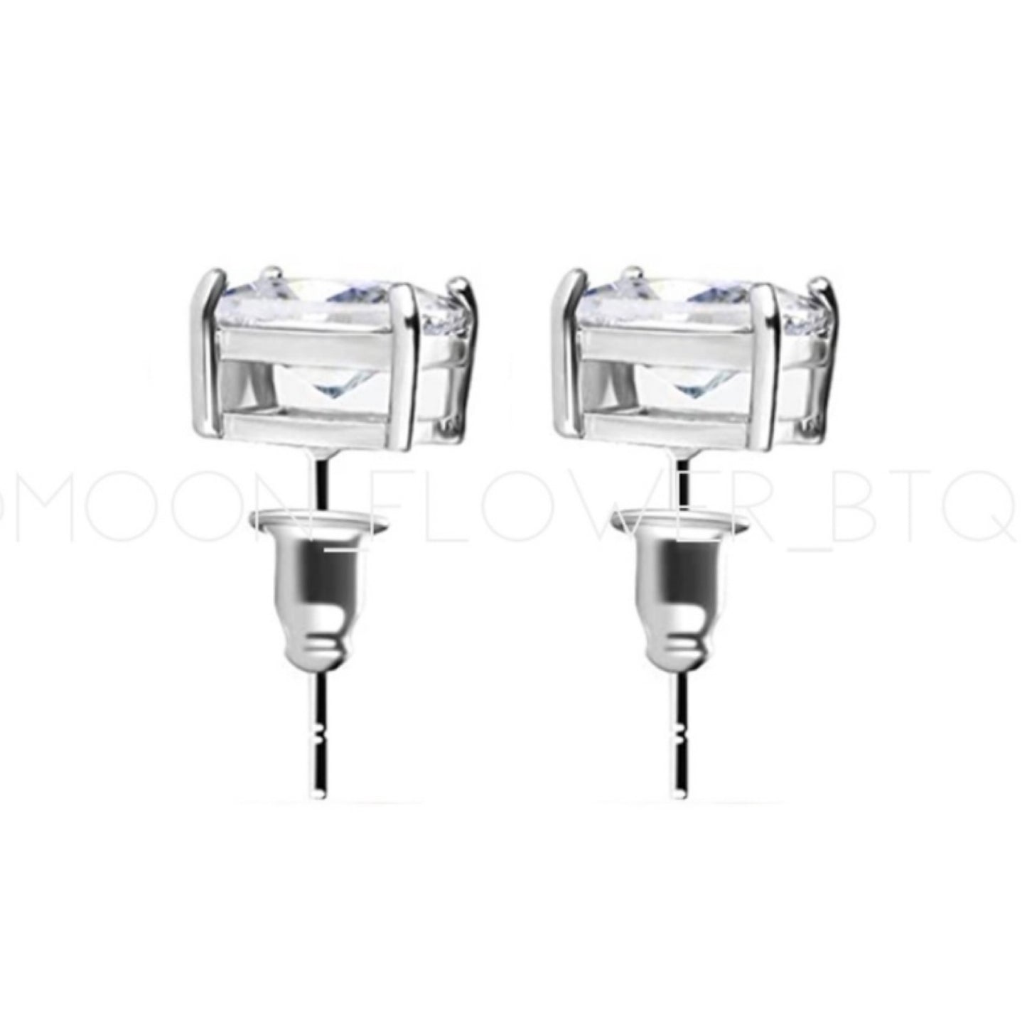 18k White Gold Square CZ Stud Earrings | Hypoallergenic Stainless Steel