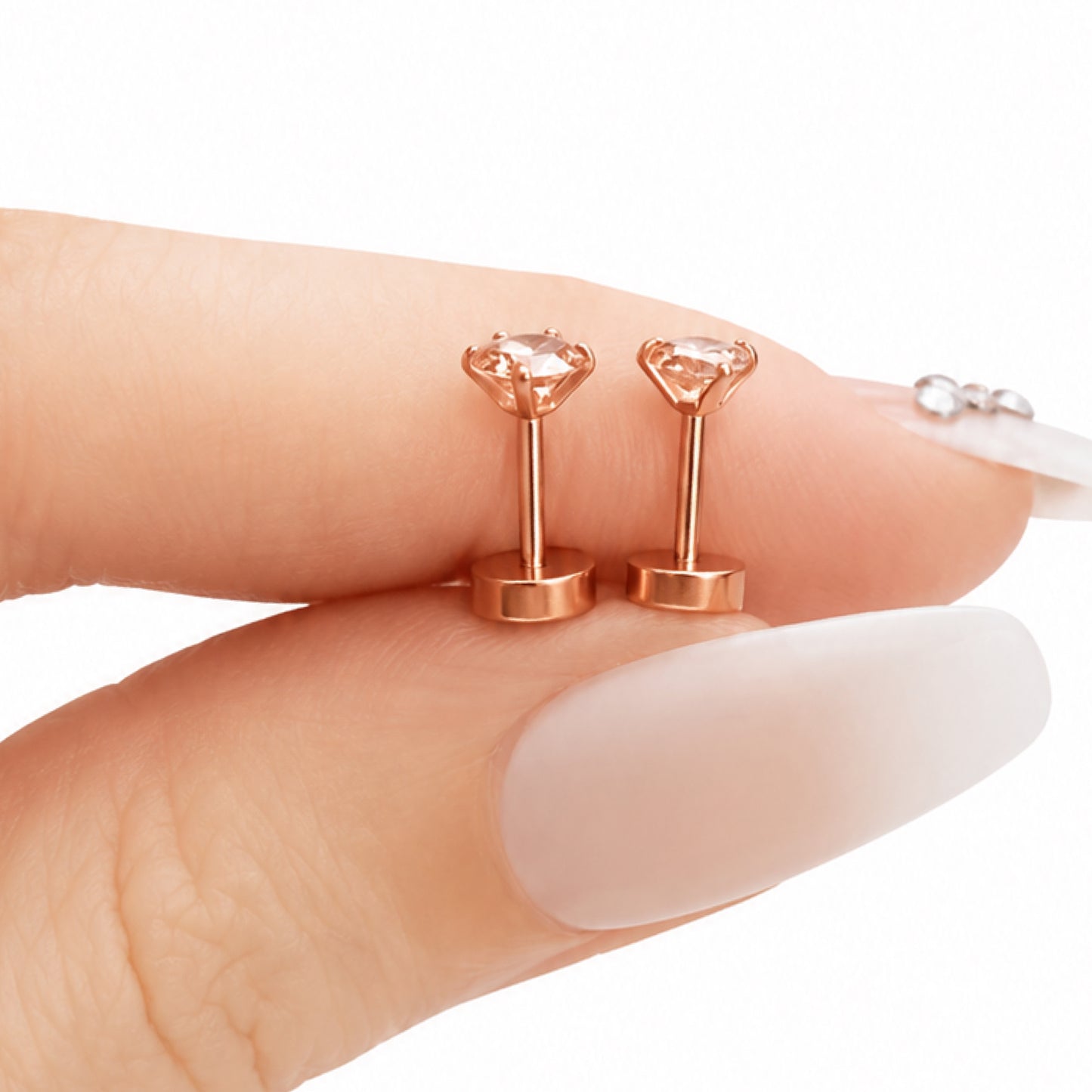 Rose Gold Pink CZ Flat Back Stud Earrings – 20G 5mm