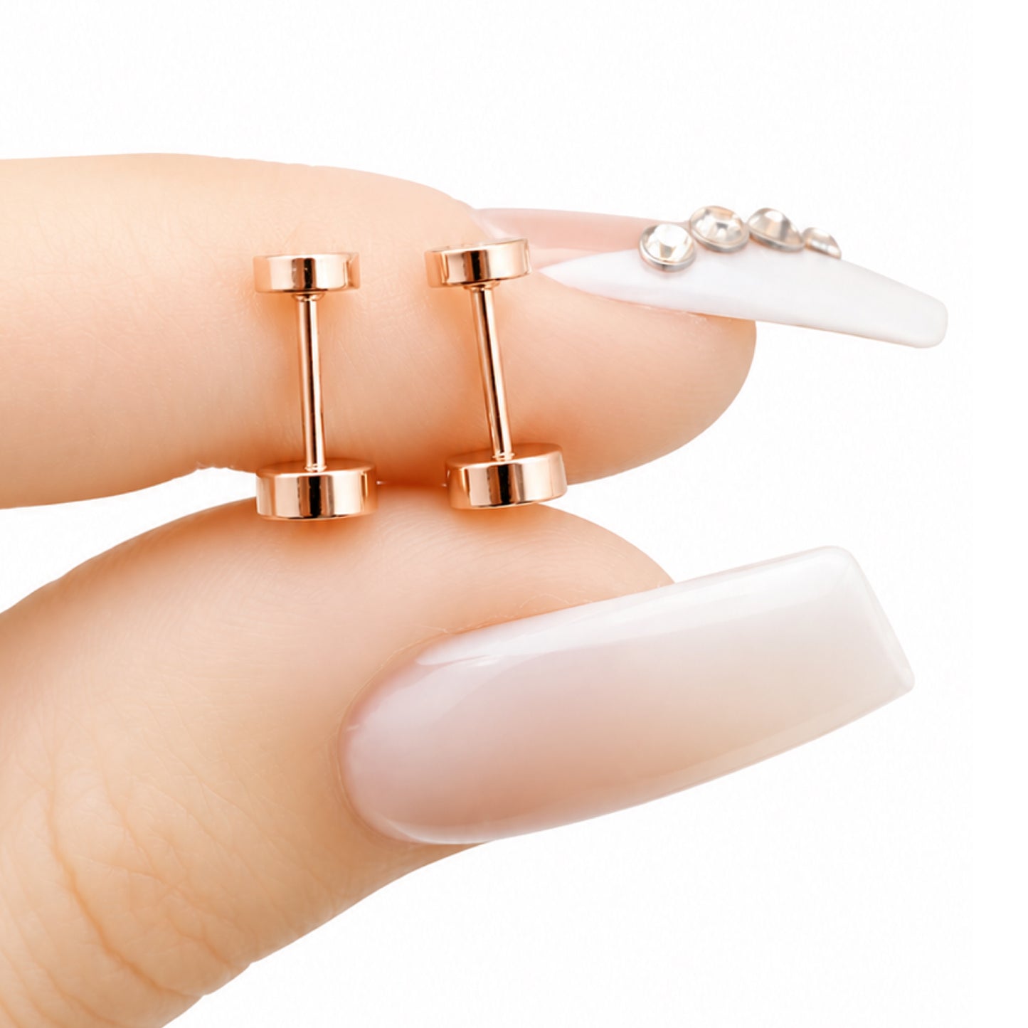 Rose Gold Heart Flat Back Stud Earrings