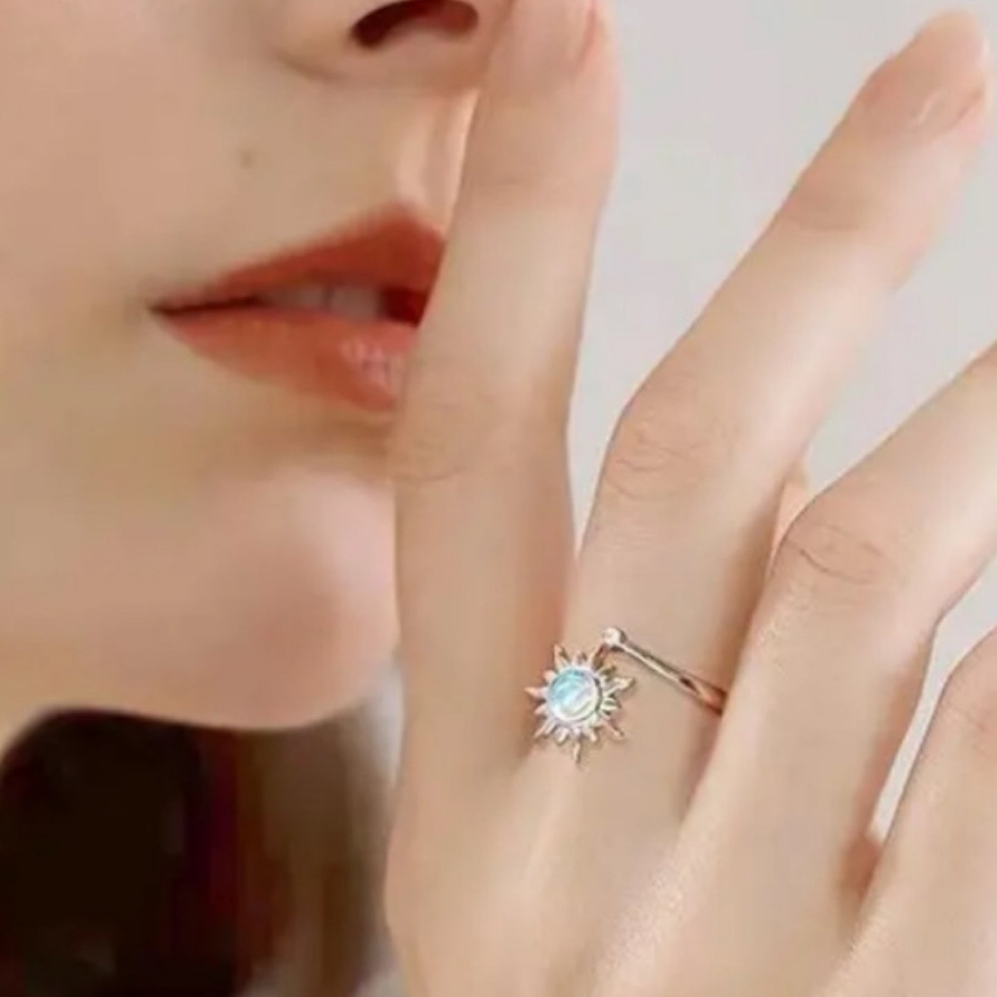 Sun Moonstone Spinner Fidget Ring – Adjustable Stainless Steel Hypoallergenic