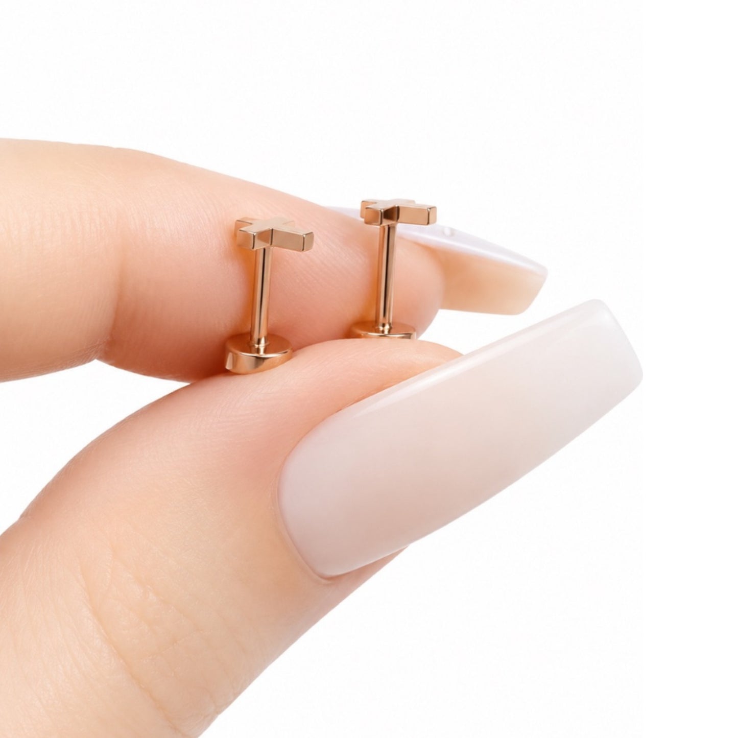 Rose Gold Cross Flat Back Stud Earrings