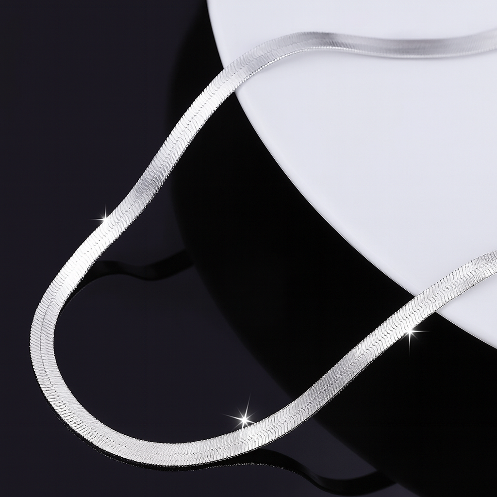 20” Silver Herringbone Chain Necklace | 2mm Wide Flat Stainless Steel Snake Chain