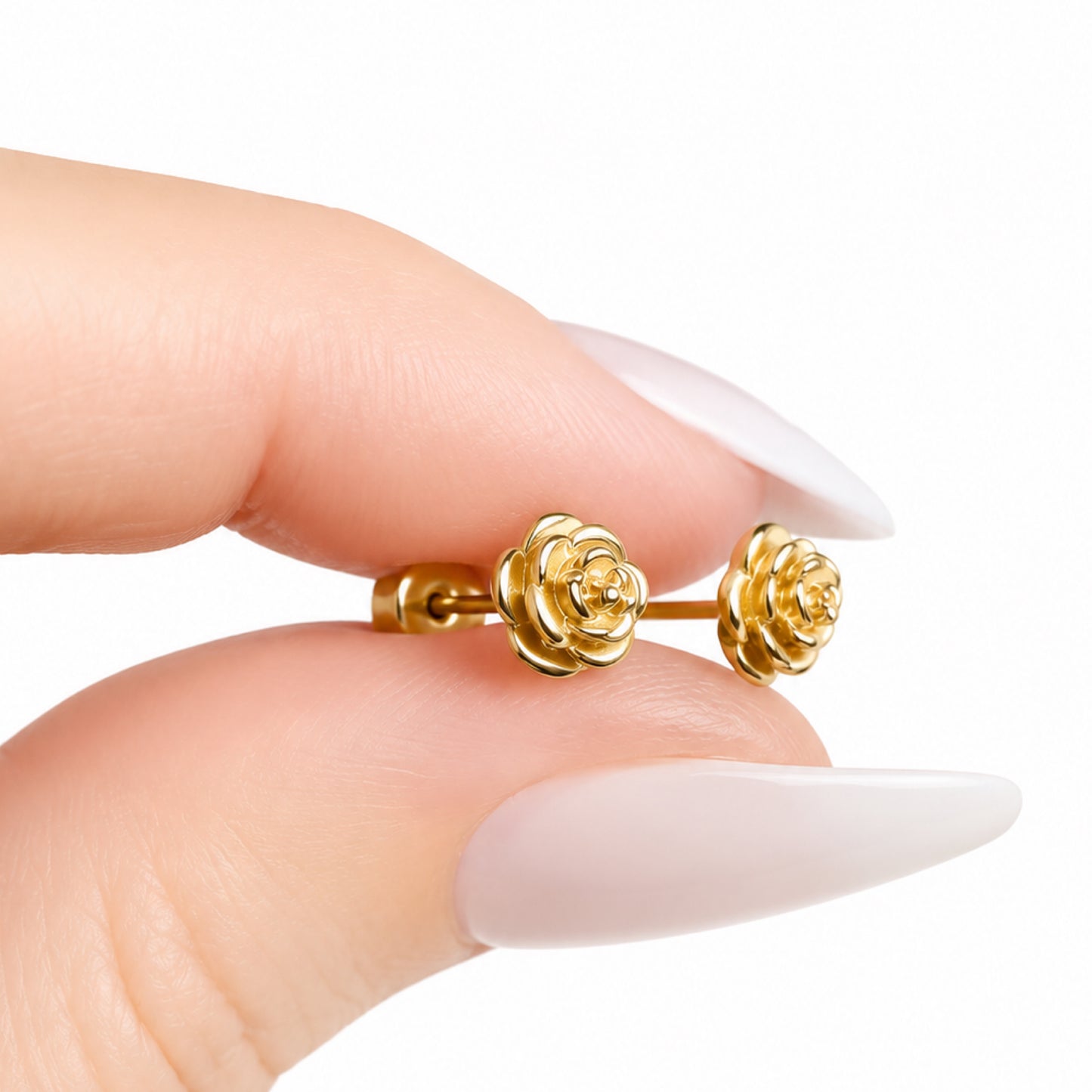 Gold Rose Bud Flat Back Stud Earrings