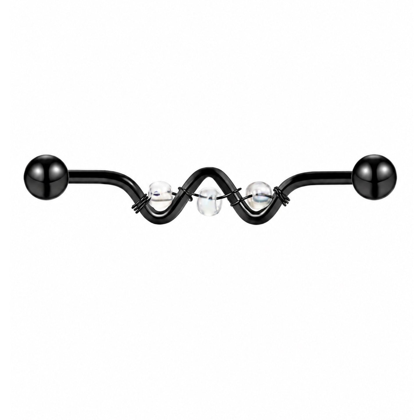 Black Wavy Industrial Barbell Cartilage Earring