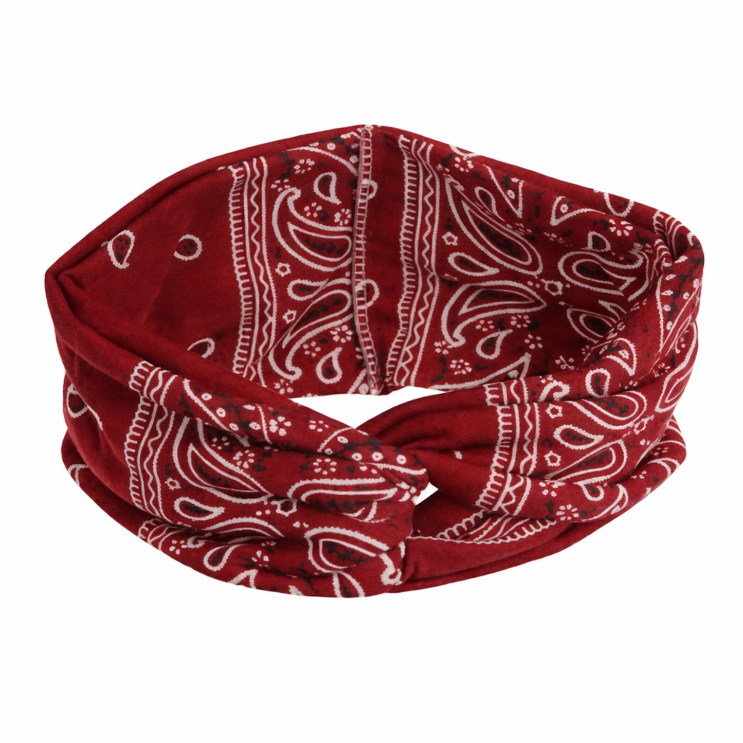 Burgundy Bandana Print Twist Knot Headband – Wide Stretch Hair Wrap