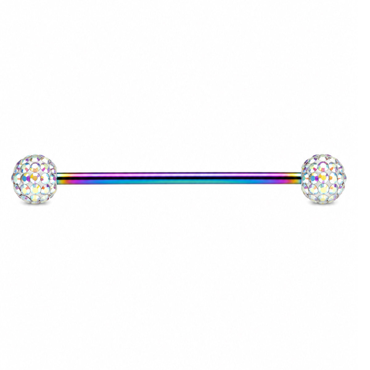 Rainbow Stainless Steel Industrial Barbell Earring Crystal Ends