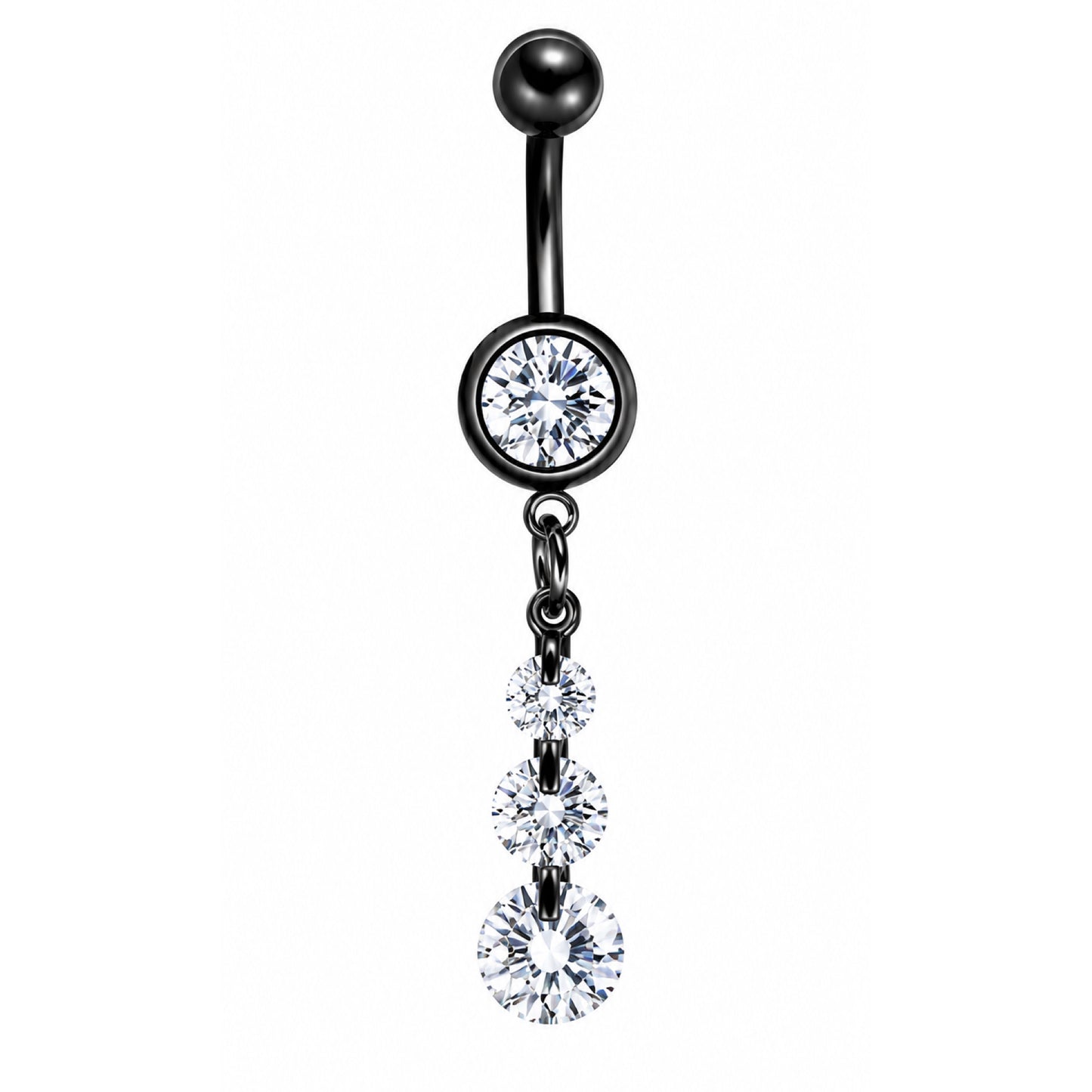 Black CZ Dangle Belly Button Navel Ring