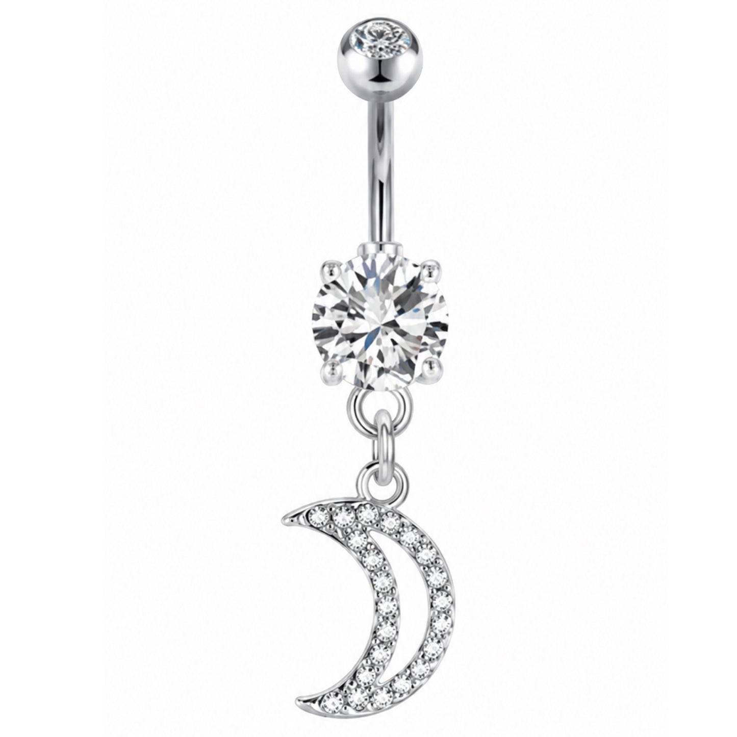 Clear CZ Crescent Moon Navel Belly Button Ring