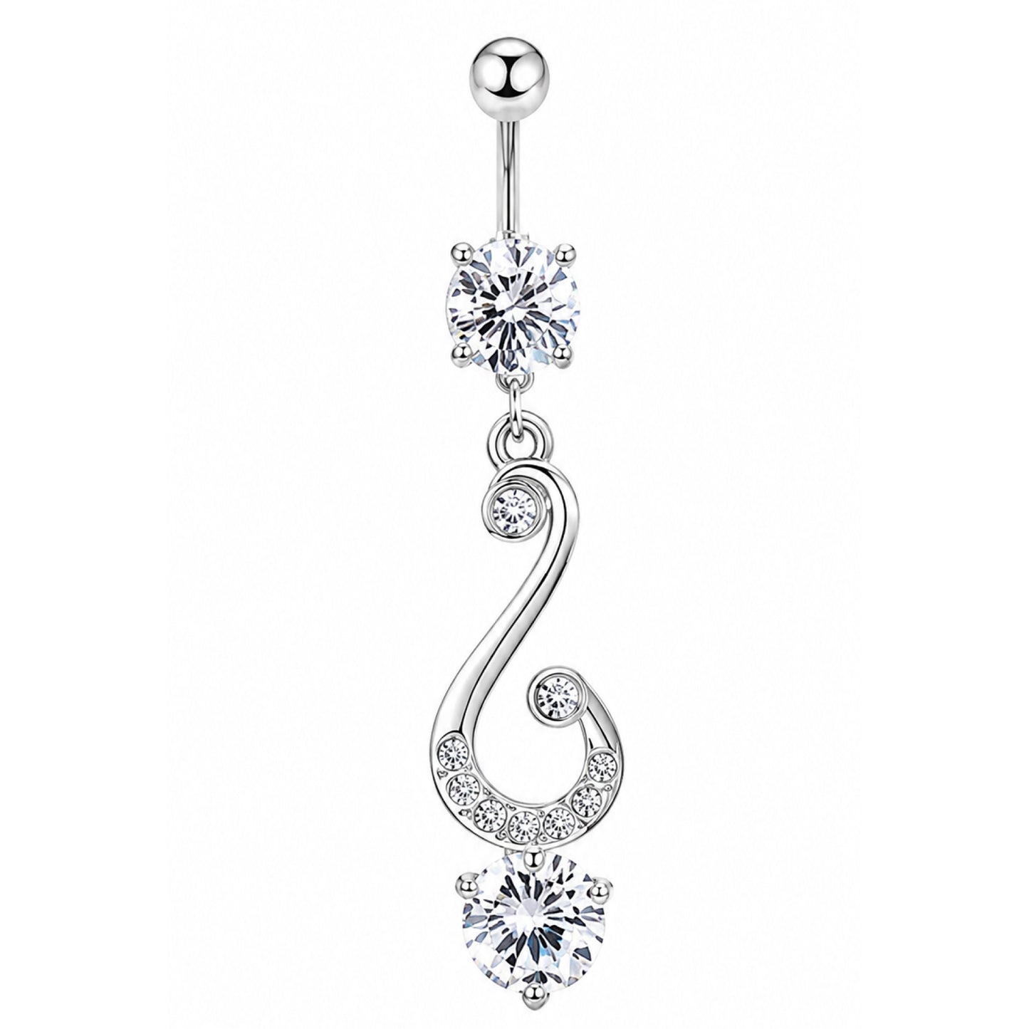 Clear CZ Swirl Dangle Navel Belly Button Ring