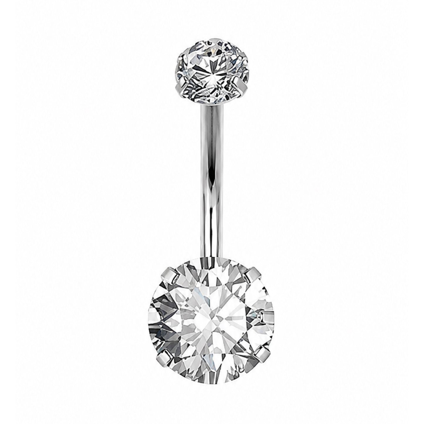Clear CZ Double Gem Navel Belly Button Ring