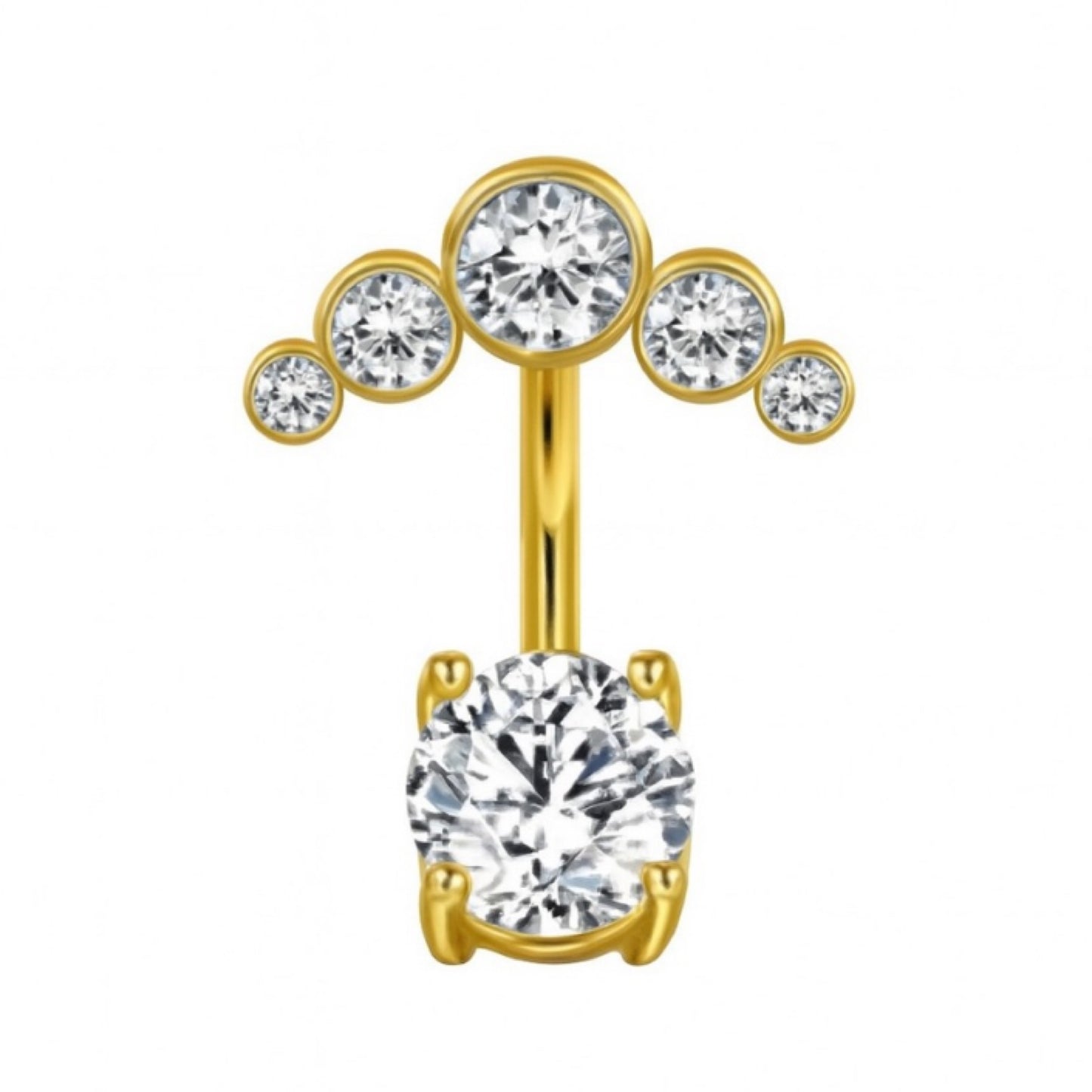 Gold CZ Curved Cluster Navel Belly Button Ring