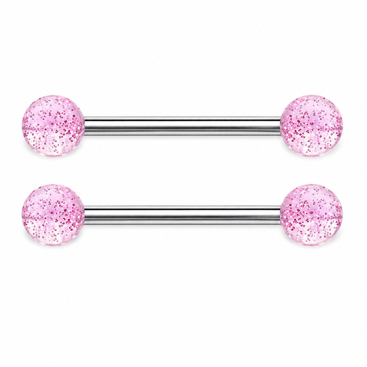 Pink Glitter Acrylic Ball Barbell Nipple Rings