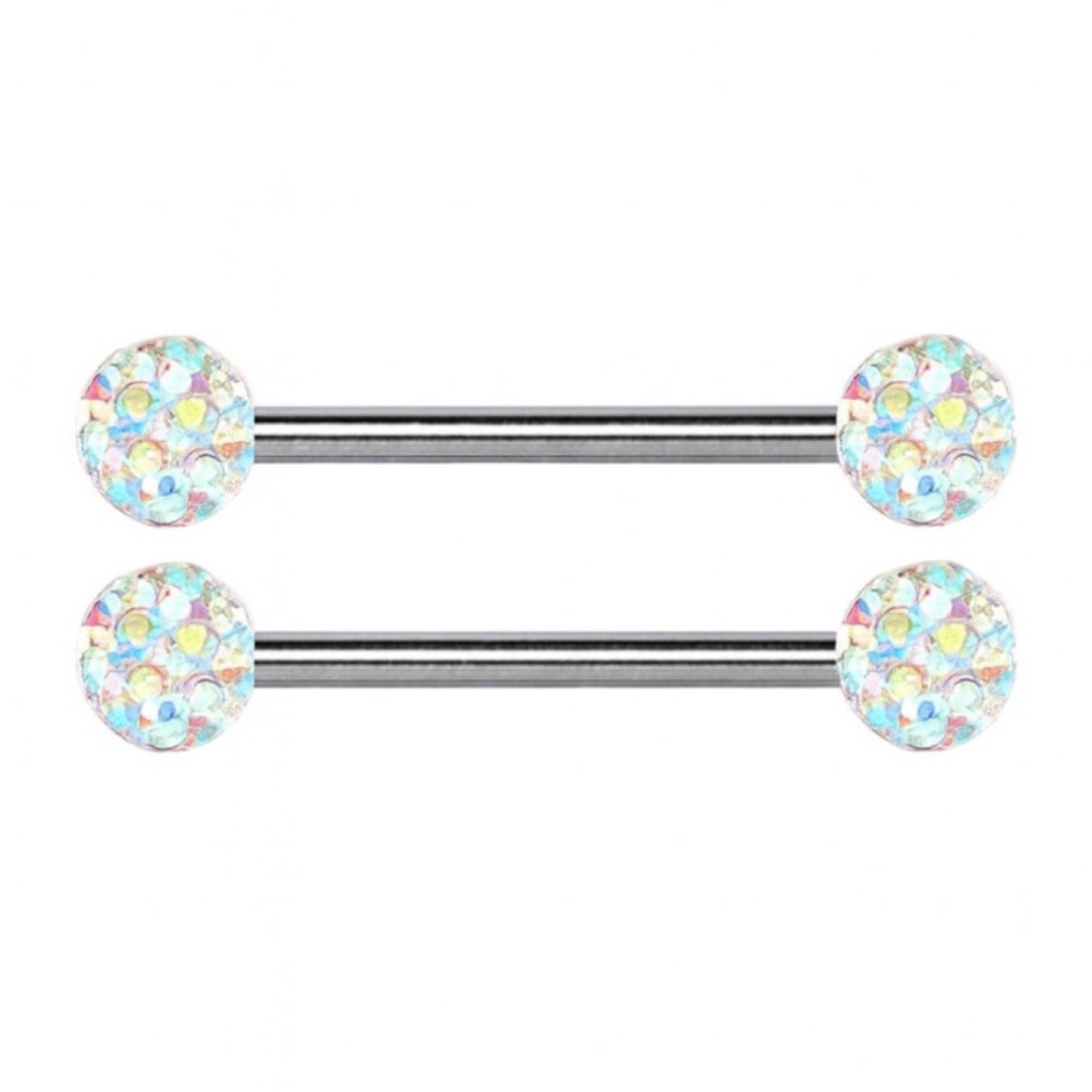 Iridescent CZ Ball Barbell Nipple Rings