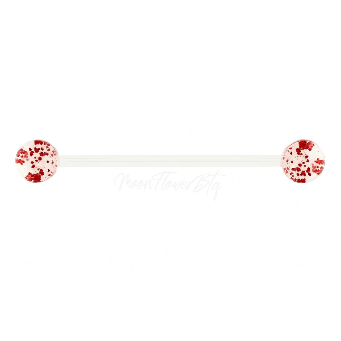 Clear Acrylic Industrial Barbell with Red Glitter Ends – 14G Body Piercing Jewelry