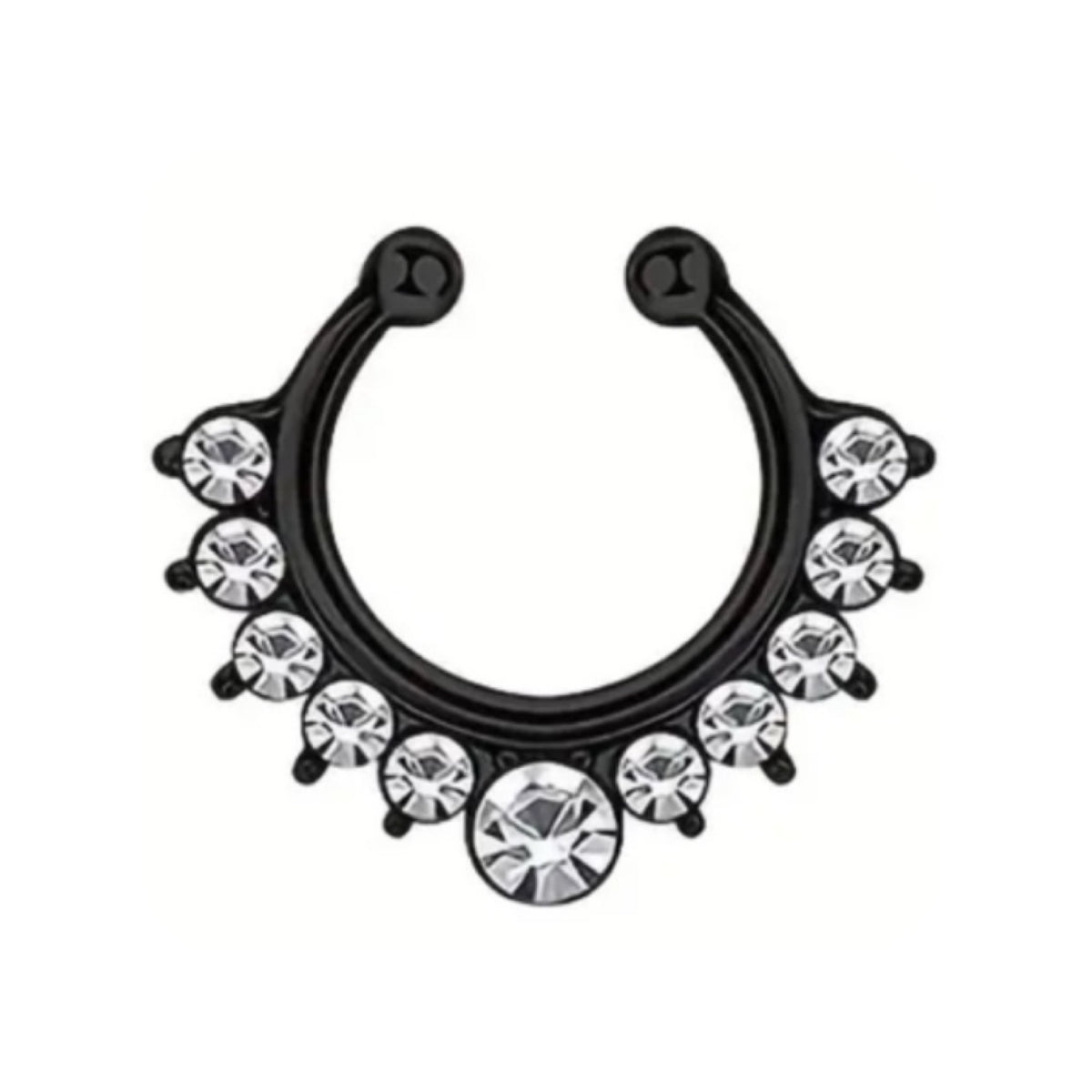 Black CZ Clip On Faux Septum Ring