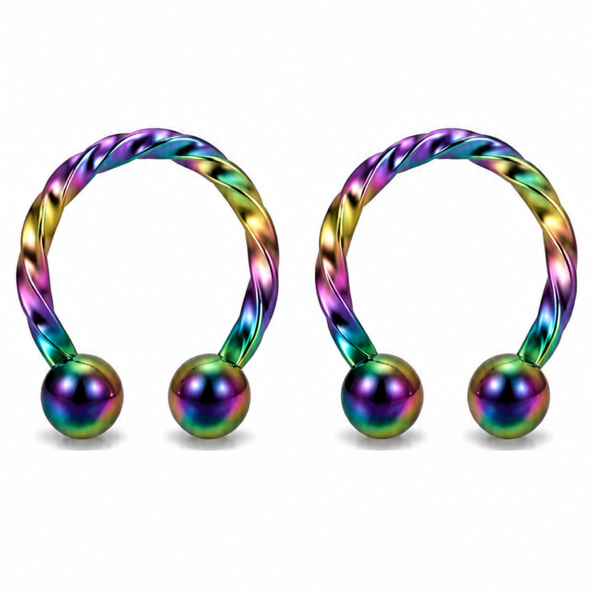 Twisted Rainbow Horseshoe Barbell Earrings