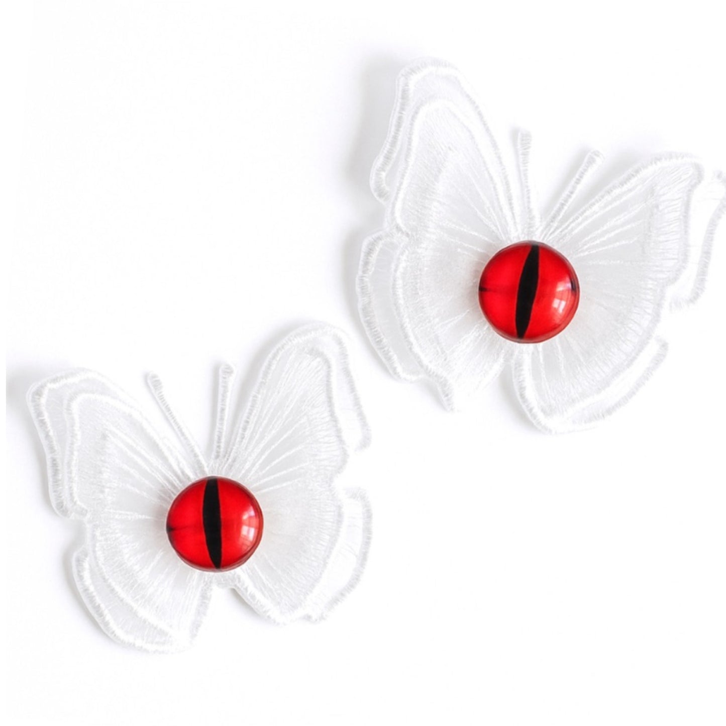 Goth Punk Butterfly Hair Clip Set – White Lace Eyeball Barrettes (2 Piece)