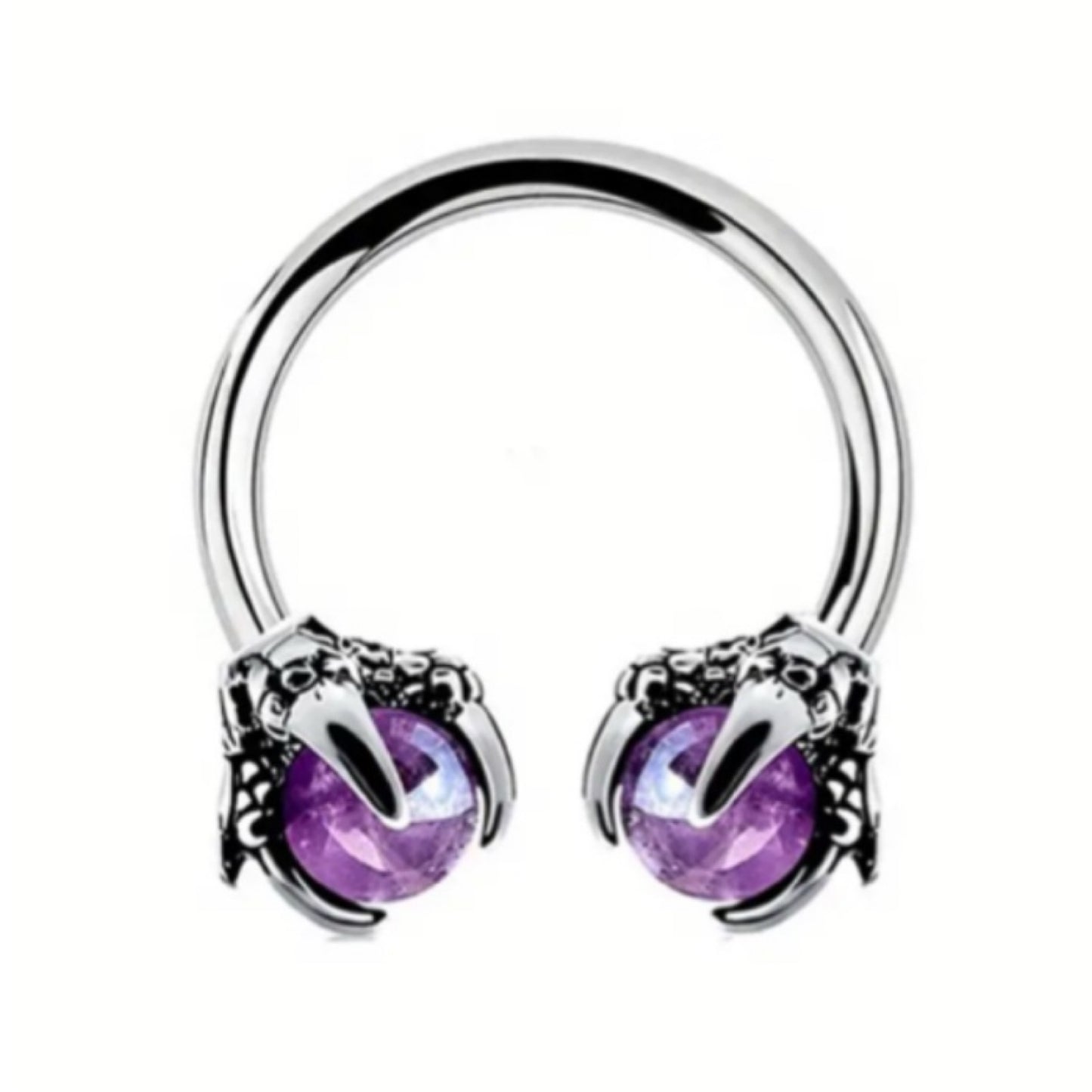 Purple Crystal Claw Horseshoe Septum Ring
