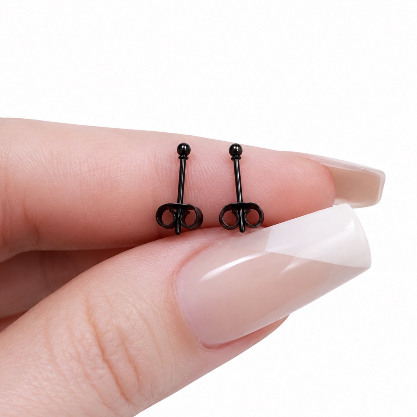 Tiny Black Ball Stud Earrings