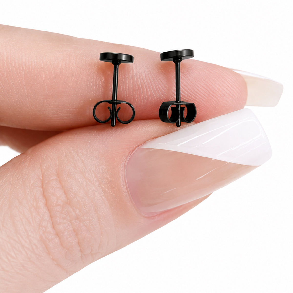 Black Disc Flat Stud Earrings