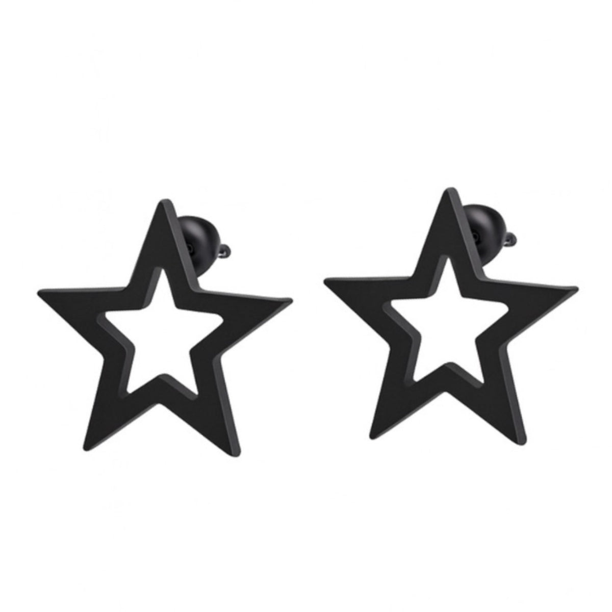 Tiny Black Hollow Star Stud Earrings