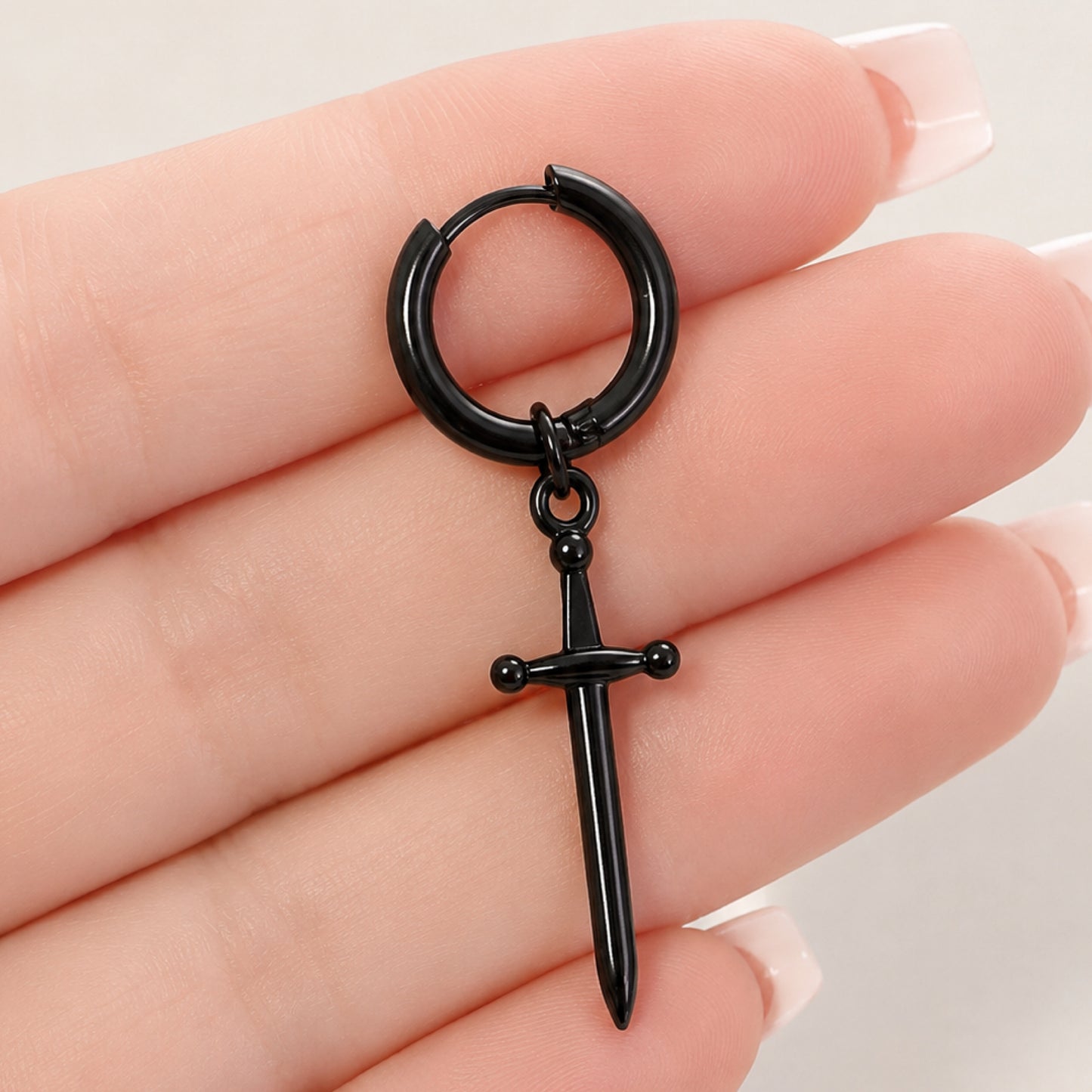 Black Sword Dangle Hoop Earring