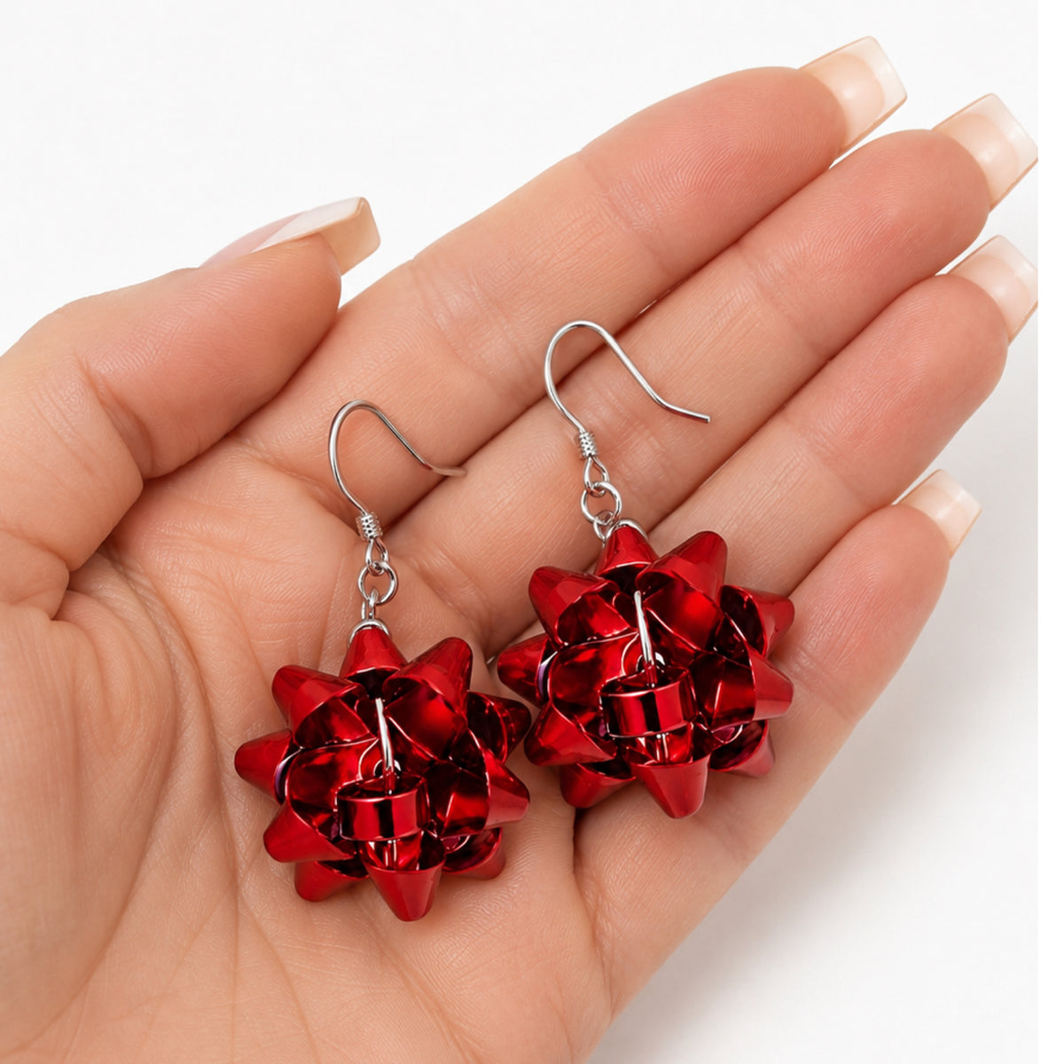 Red Gift Bow Dangle Earrings
