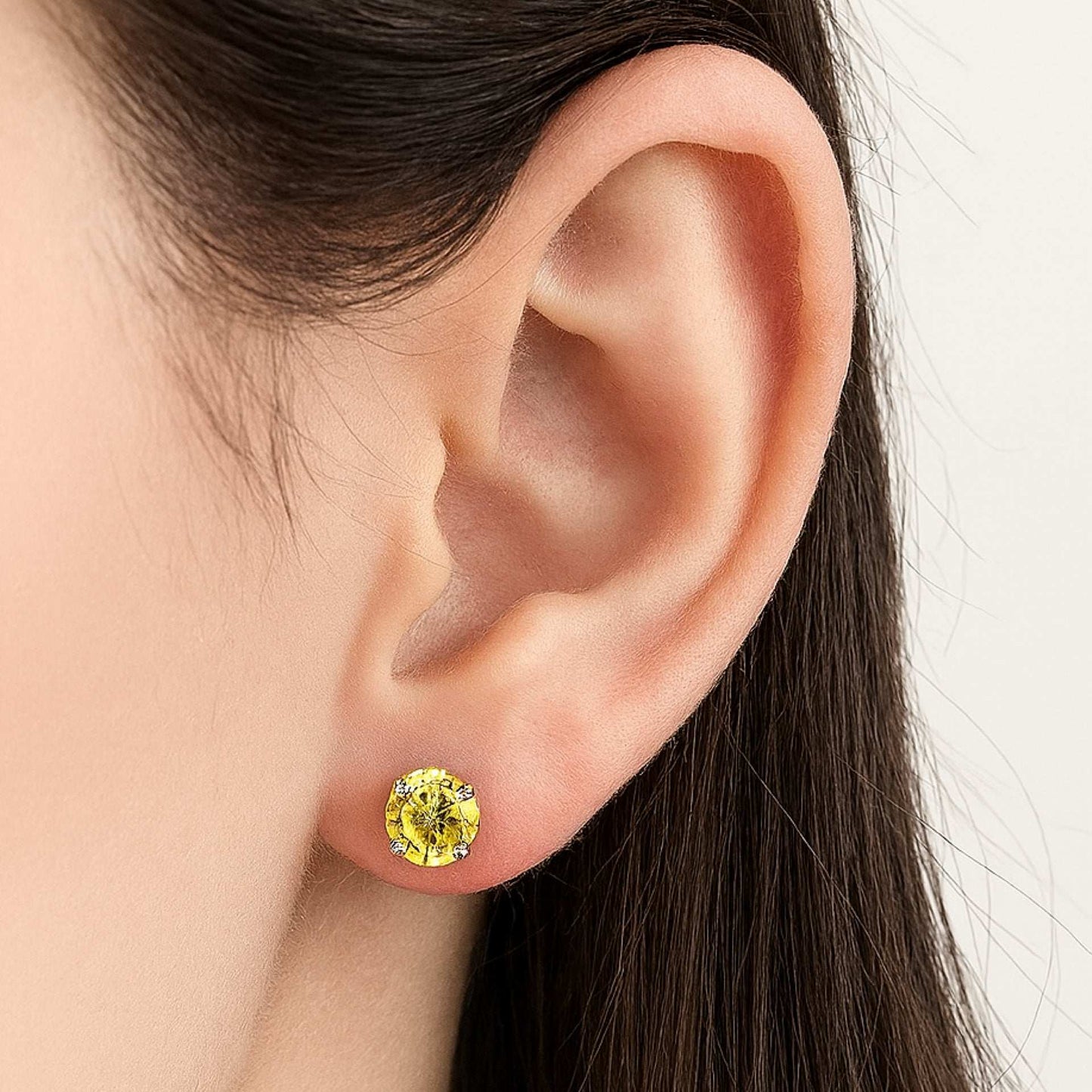 6mm Yellow CZ Barbell Earrings Stainless Steel Studs