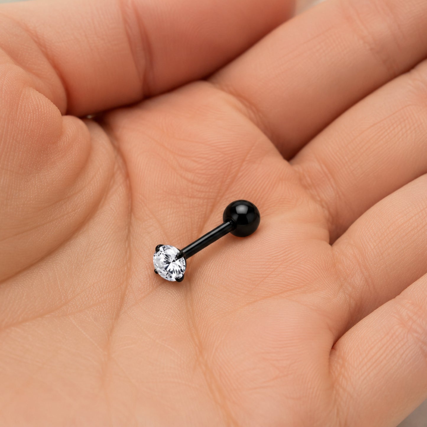 Black CZ Cartilage Barbell Earring