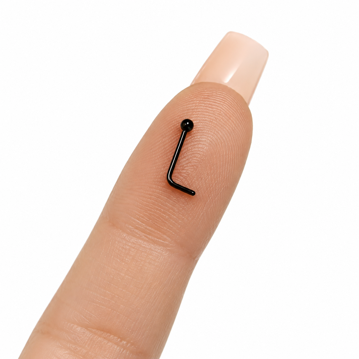 Black Ball L Bend Nose Ring Stud