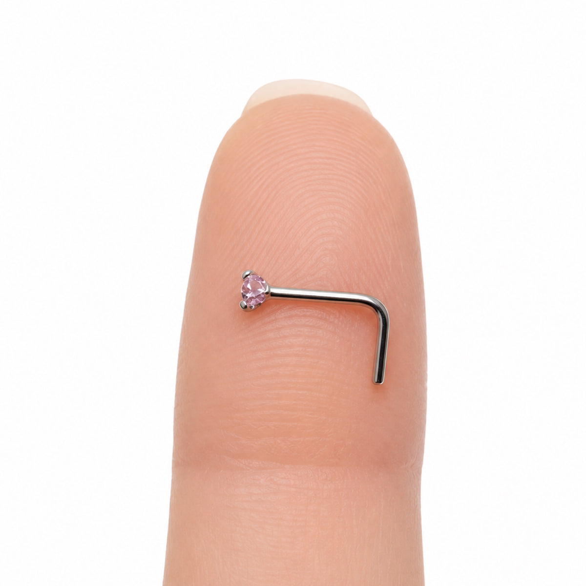 Pink Round CZ L Shaped Nose Ring Stud