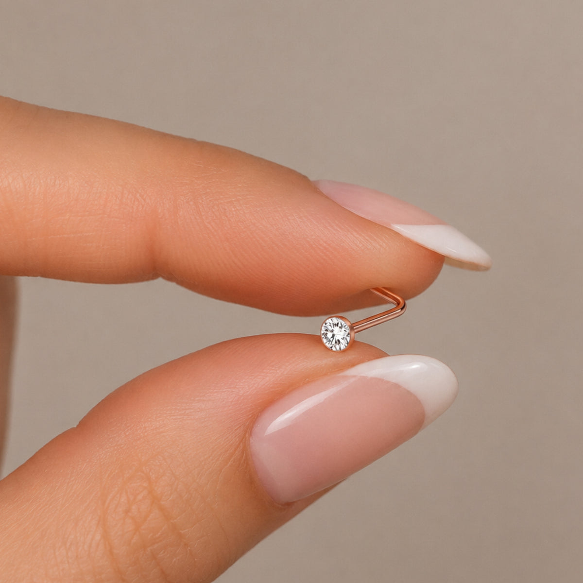 Rose Gold Clear CZ L Bend Nose Ring