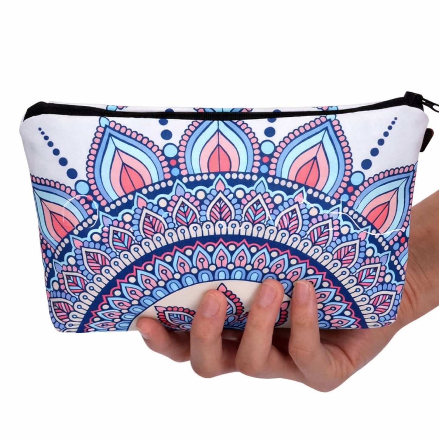 Boho Mandala Makeup Bag – Blue & Pink Travel Cosmetic Pouch