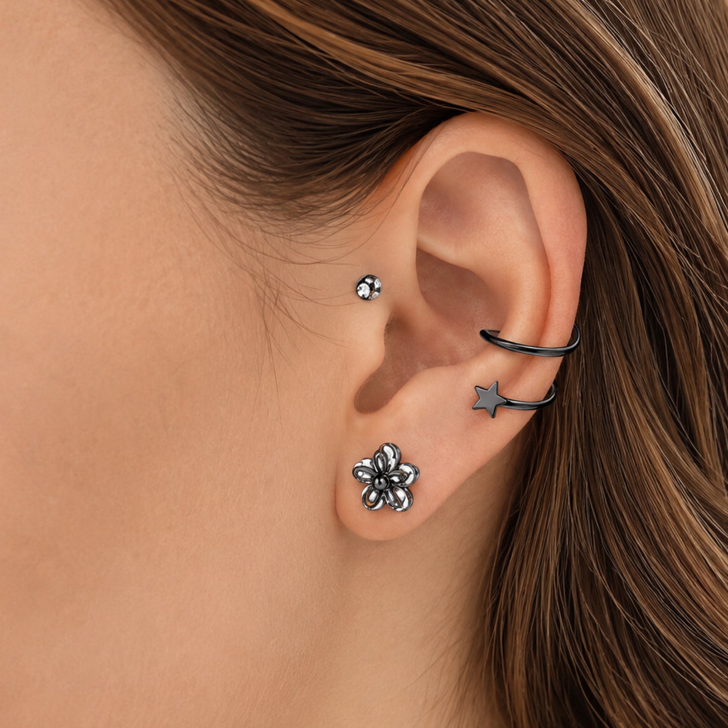 Black Star Helix Wrap Cartilage Earring