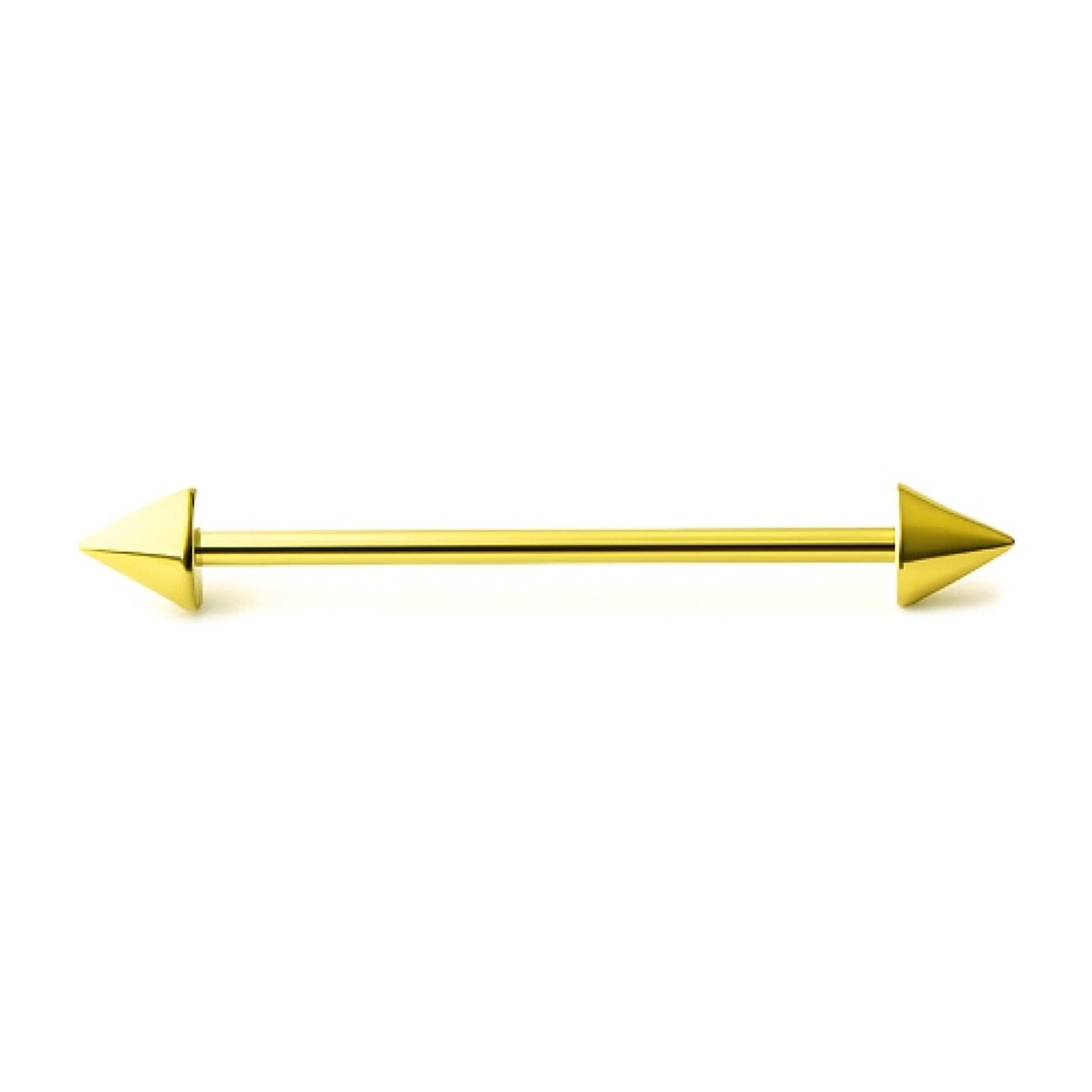 Gold Industrial Barbell Piercing 14G – Cone Spike Ends
