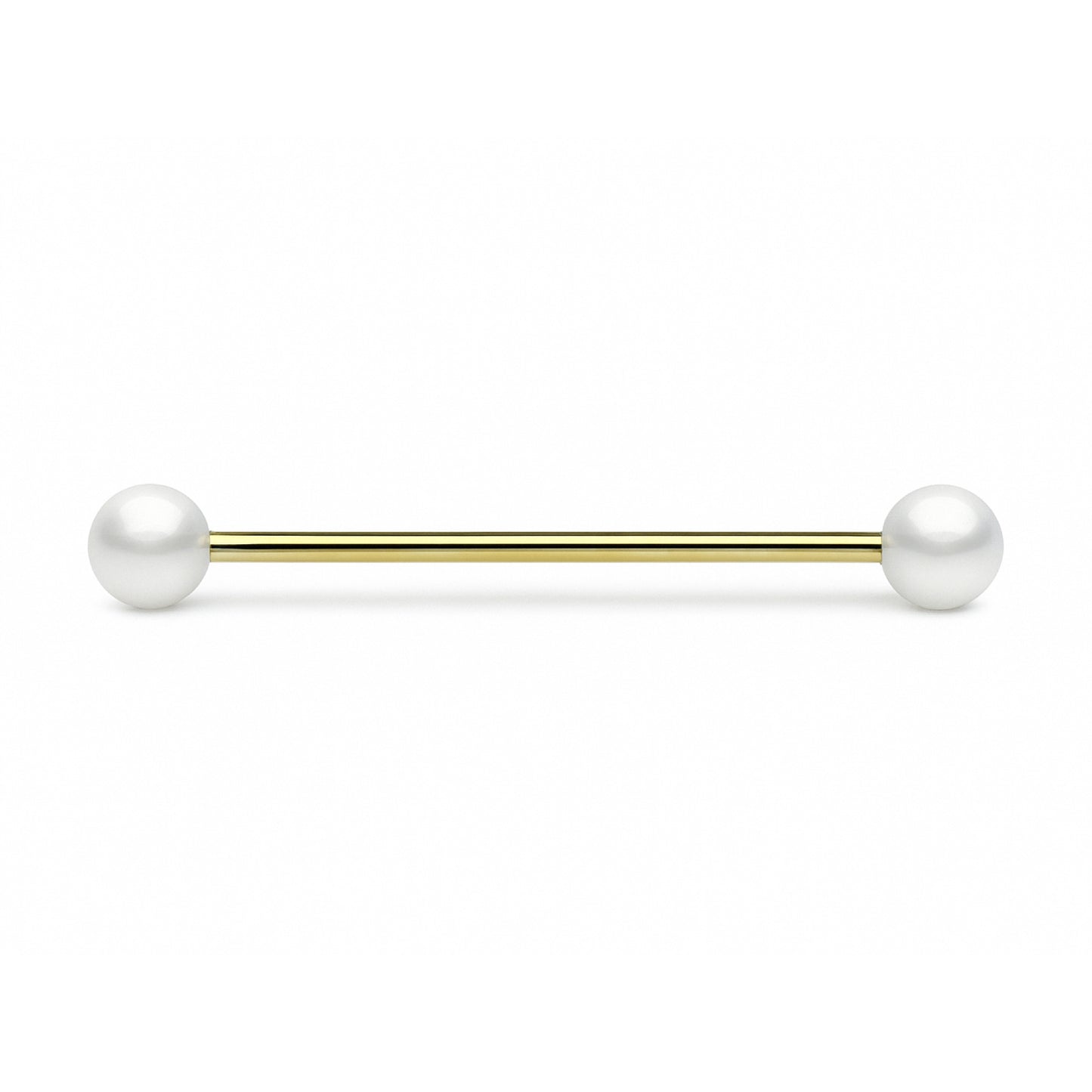 14G Gold Industrial Barbell with Pearl Ends – Surgical Steel Piercing