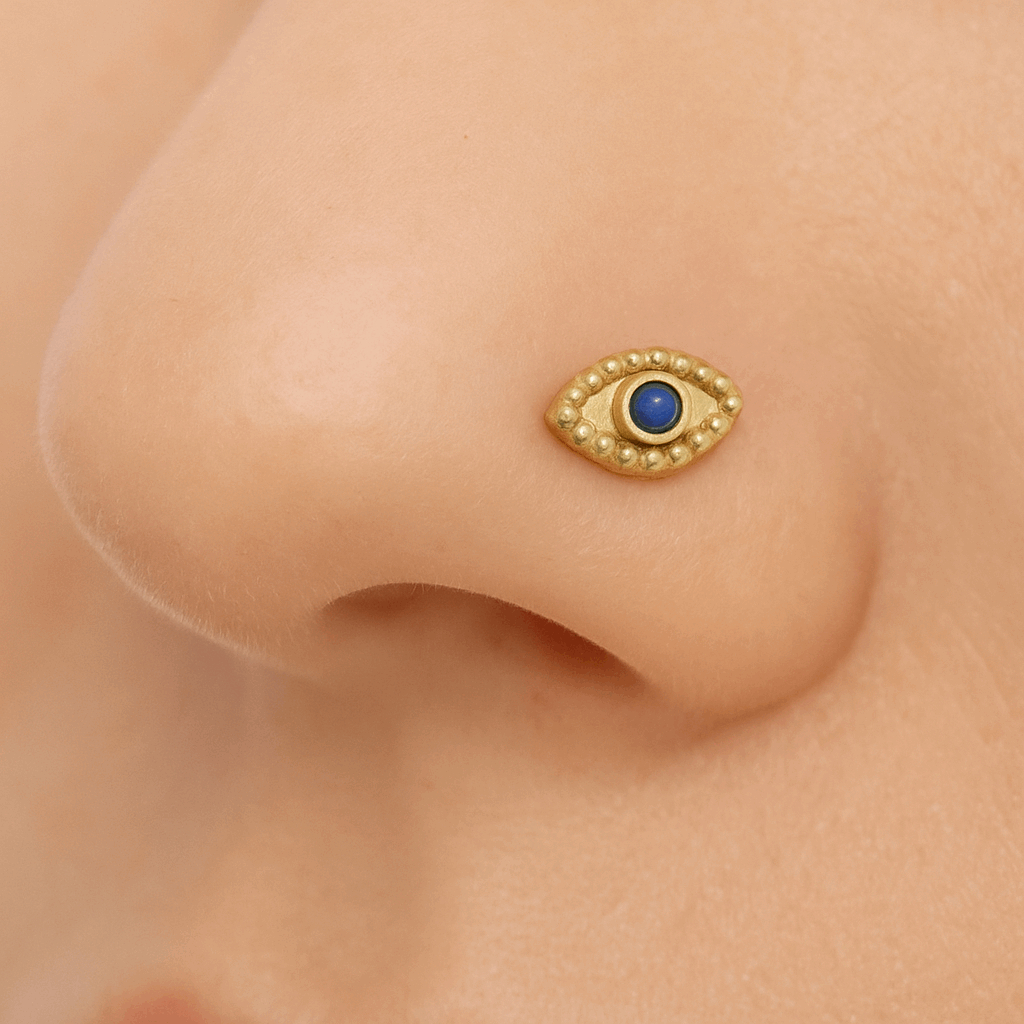 Gold Evil Eye L Shaped Nose Ring
