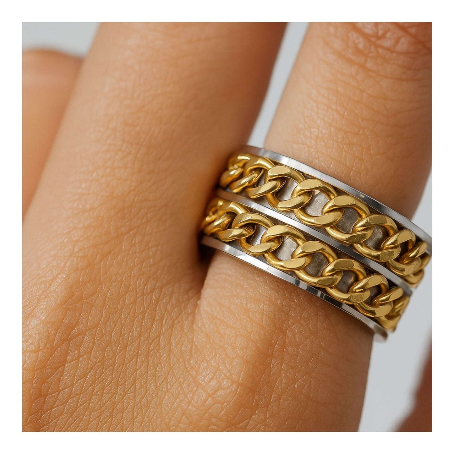 Silver & Gold Double Chain Spinner Ring – Stainless Steel Fidget Band