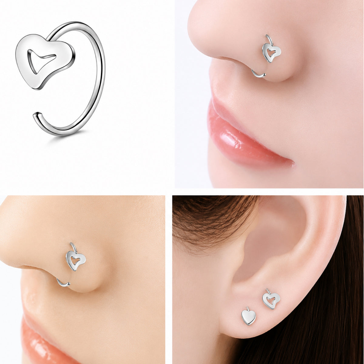 Heart Fixed Half Hoop Nose Ring