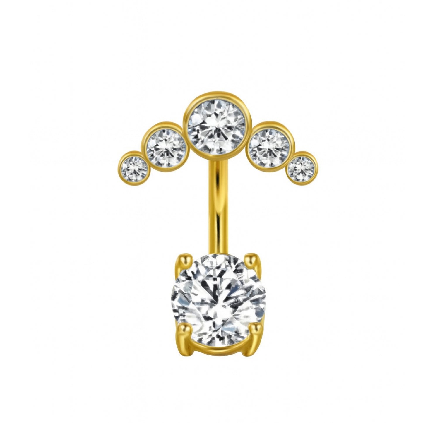 18K Gold 316L Stainless Steel Clear CZ Belly Button Ring – 14G Navel Piercing