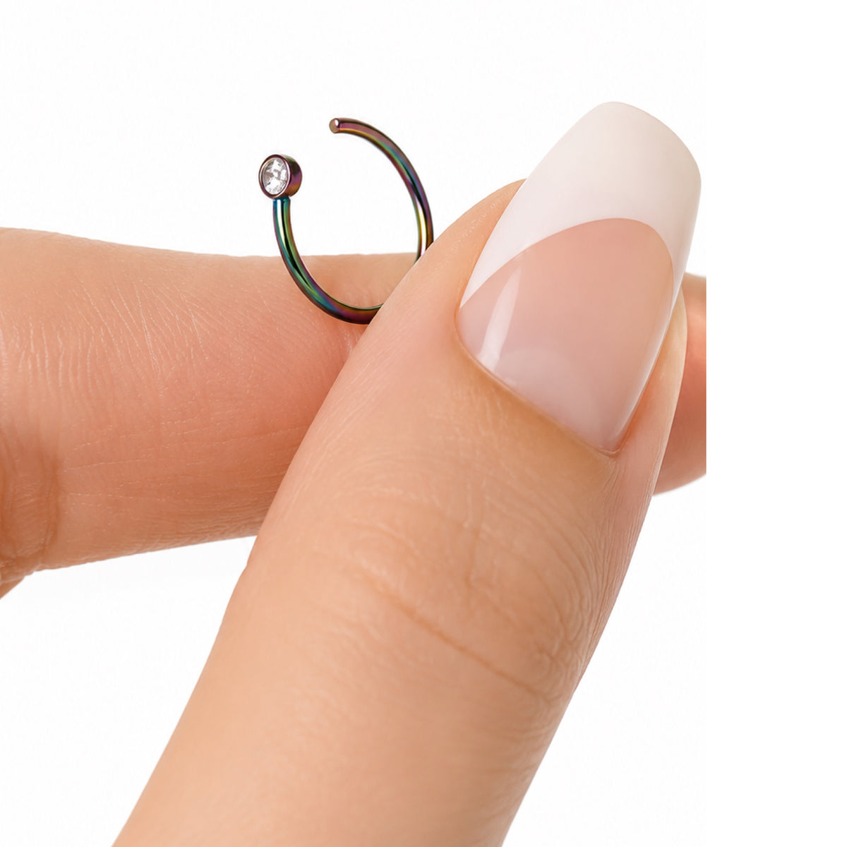 Rainbow CZ Fixed Half Hoop Nose Ring